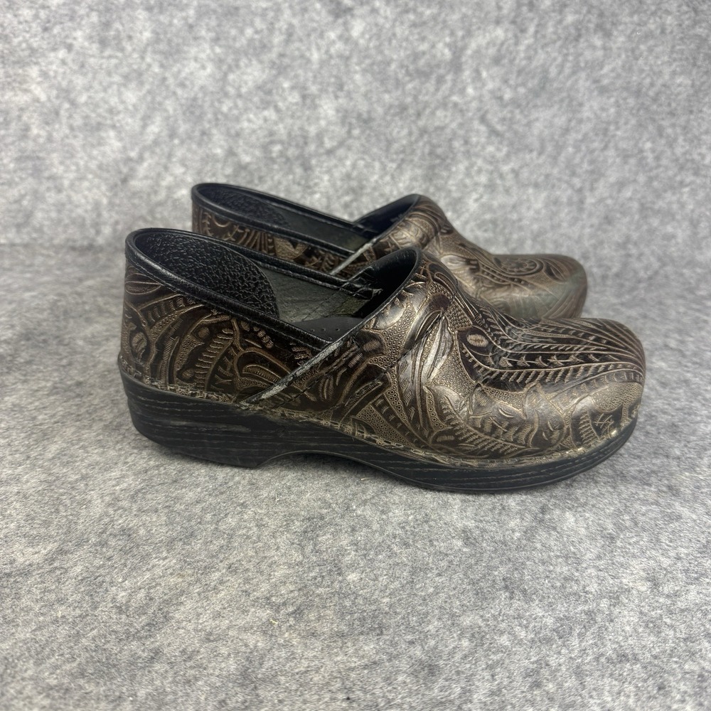 Dansko Professional Slip On Clogs Embossed Dark Brown Leather Size 41 EU 10.5 US